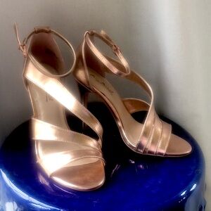 Rose metallic dress wedding bridal bridesmaid prom formal sexy pink high heel